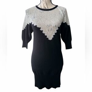 Vintage MISSONI Sweater Tunic Dress Black White Knit Crochet Made Italy SZ Small